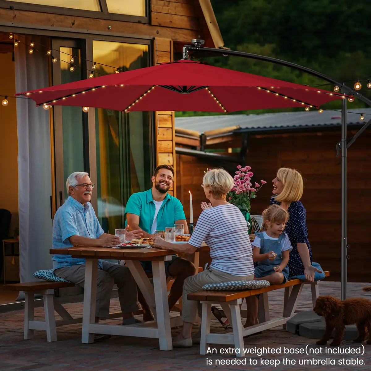 HAPPYGRILL 10 ft Offset Umbrella with 112 LED Lights | Solar-Powered, Tilt & Crank, Stable Cross Base Stand - view 2