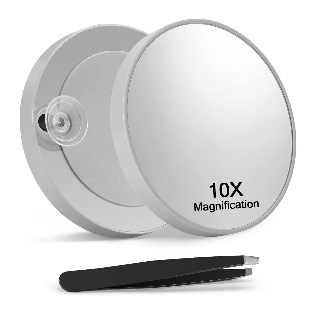 Macaki 10x Magnifying Mirror Suction Cup, 7.6 cm (3 in) Round Grey | Flawless Makeup Application - main product image