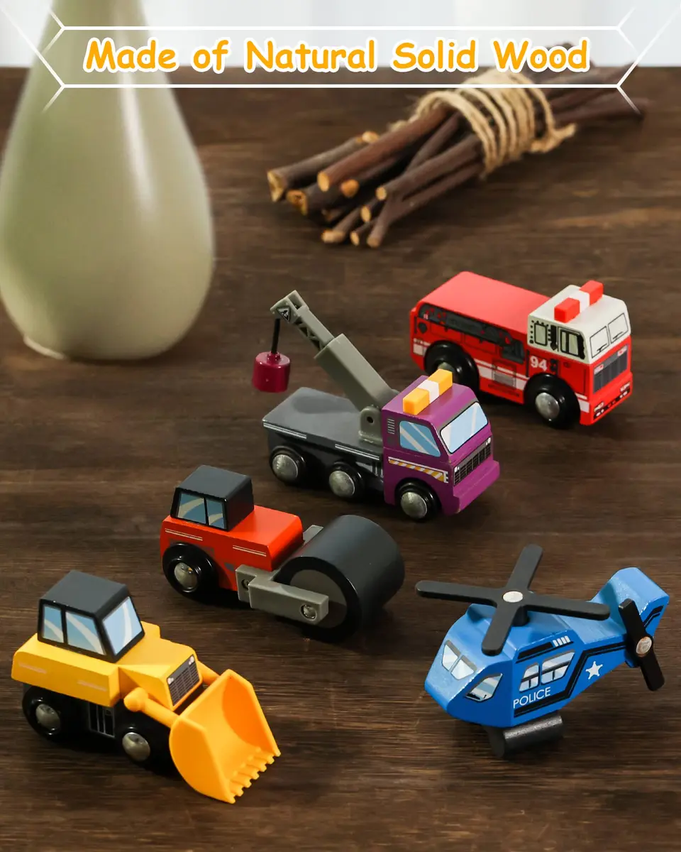 SainSmart Jr. Wooden Train Set Accessories Toy Cars (10 PCS) - 16.6cm x 23.7cm x 5.9cm | Compatible with Major Brands - view 2