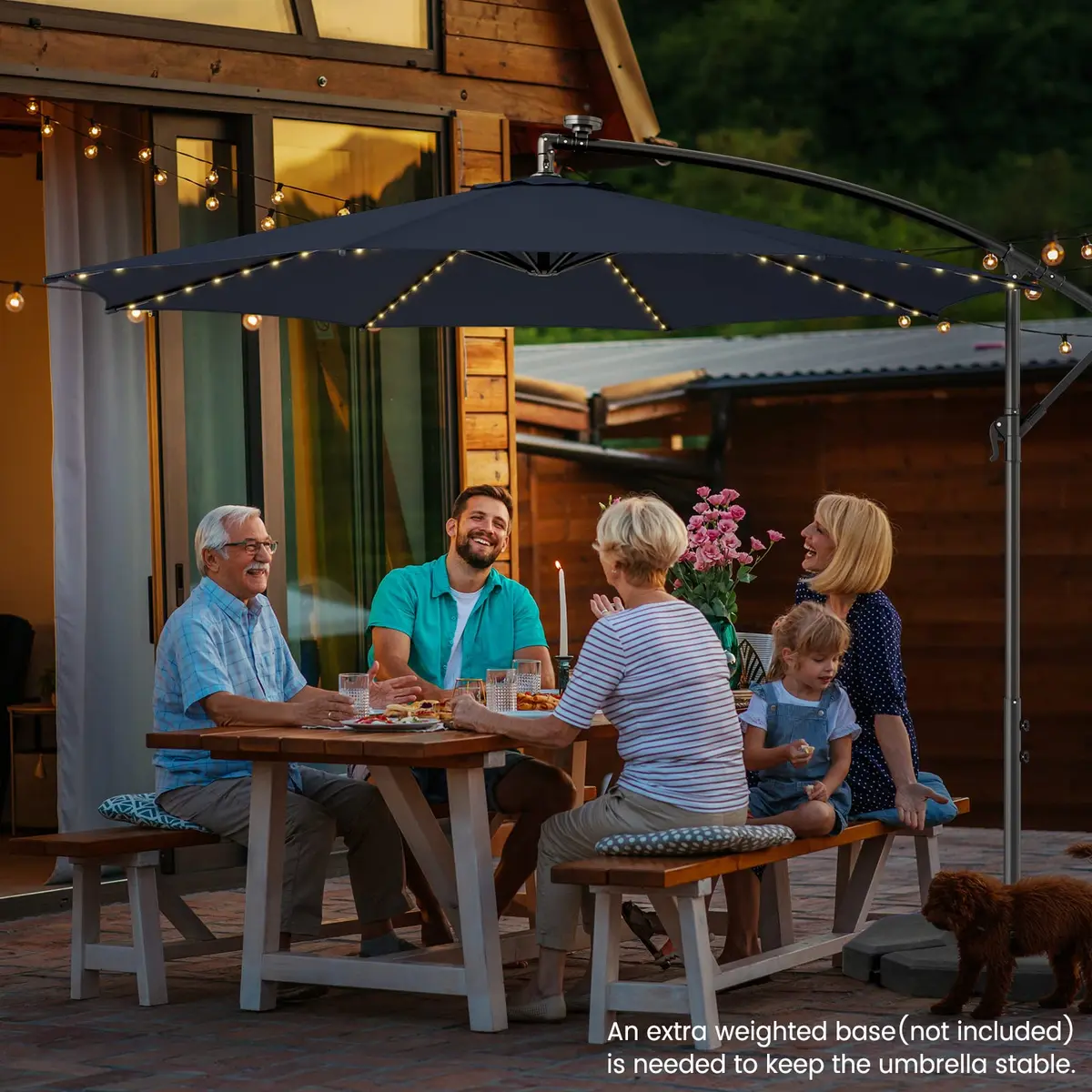 HAPPYGRILL 10FT Cantilever Offset Patio Umbrella with Solar Lights | Large 80 sq.ft Shade, Solar LED, Tilt & Crank, Stable Metal Support - view 2