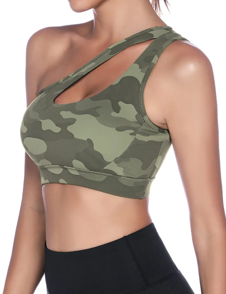 Sykooria Women's One Shoulder Sports Bra Camouflage Green | Medium Support, Breathable & Soft Fabric - view 7