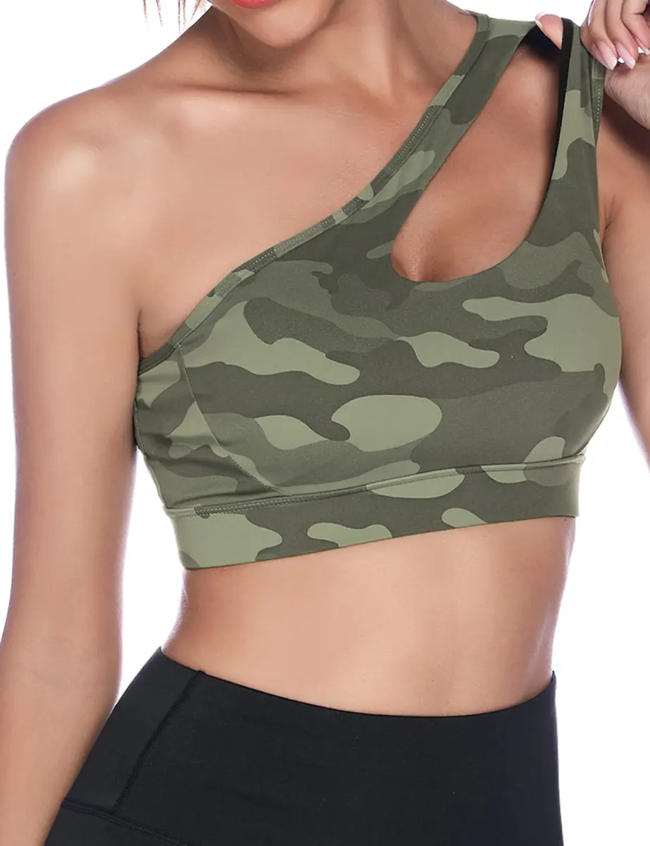 Sykooria Women's One Shoulder Sports Bra Camouflage Green | Medium Support, Breathable & Soft Fabric - view 2
