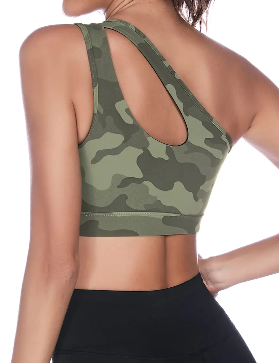 Sykooria Women's One Shoulder Sports Bra Camouflage Green | Medium Support, Breathable & Soft Fabric - view 3