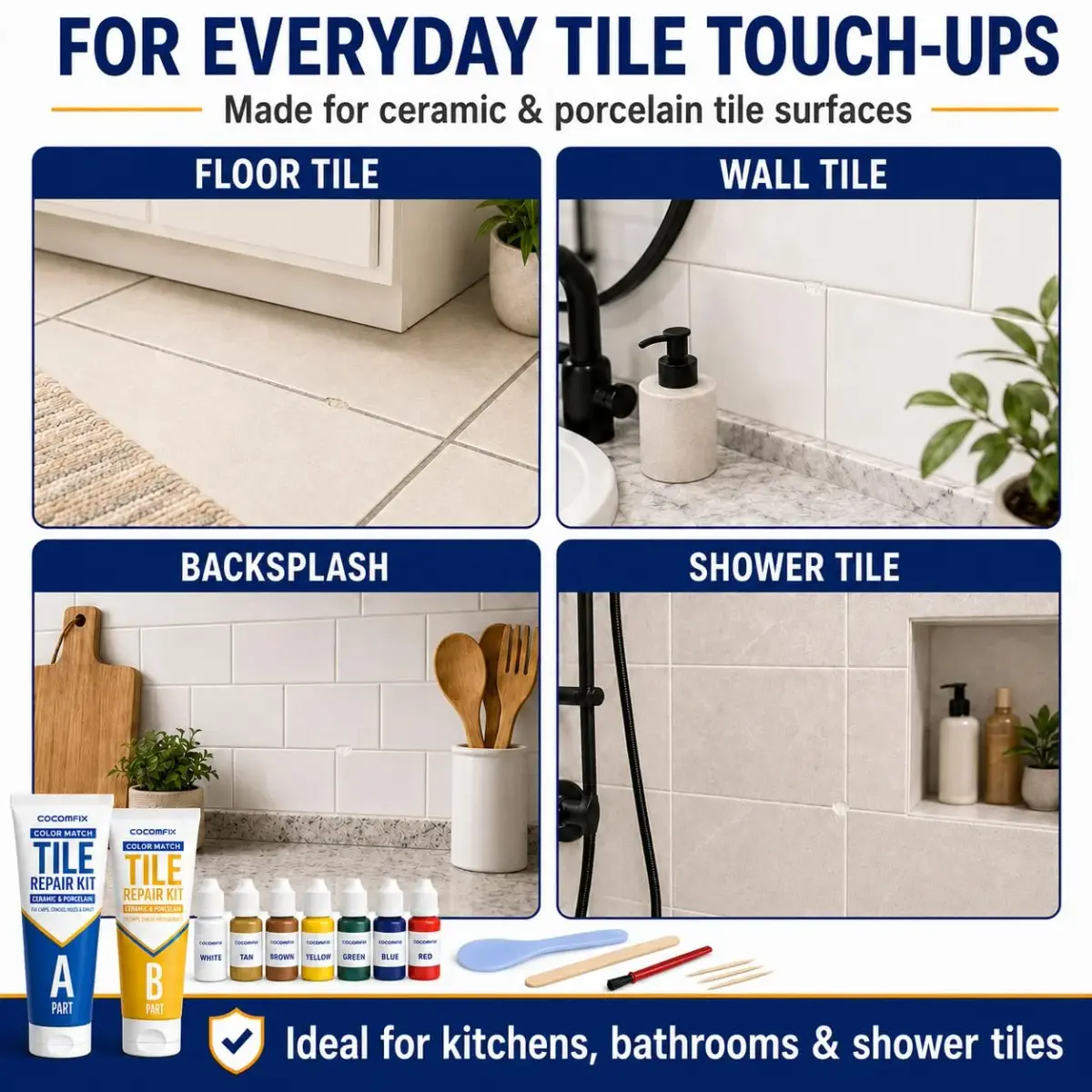 cocomfix Tile Repair Kit, Porcelain & Ceramic Chip, Crack & Hole Filler (231g / 8.15 oz) | USA-Sourced for Seamless DIY Restoration - view 5