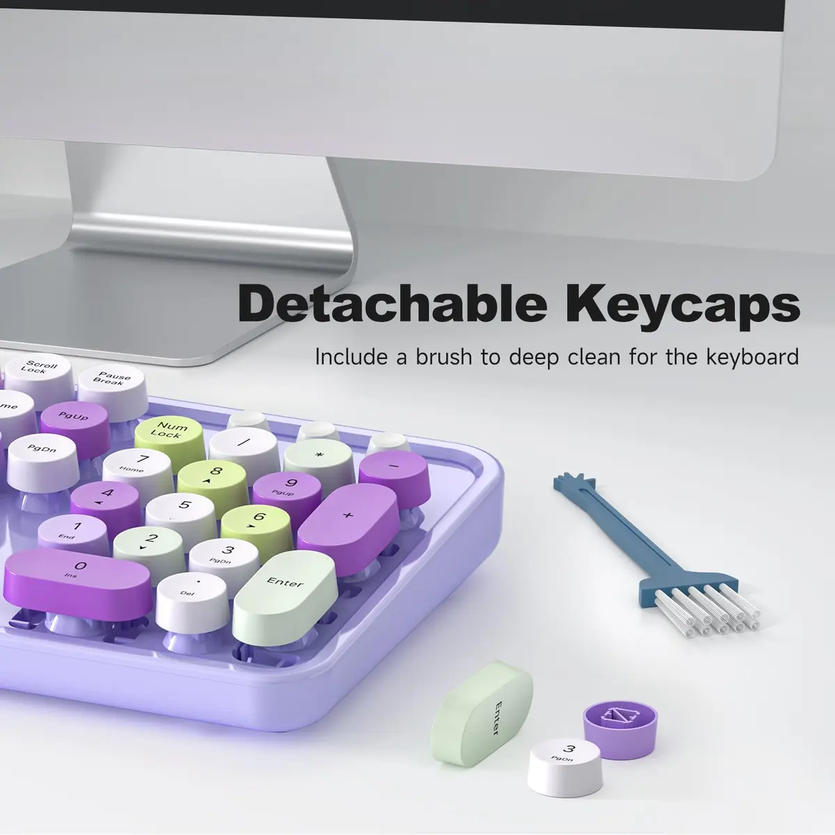 KNOWSQT Wired Computer Keyboard - Purple Colorful Retro Full Size Round Keycaps | Typewriter Style, Compatible with Windows & PC - view 7