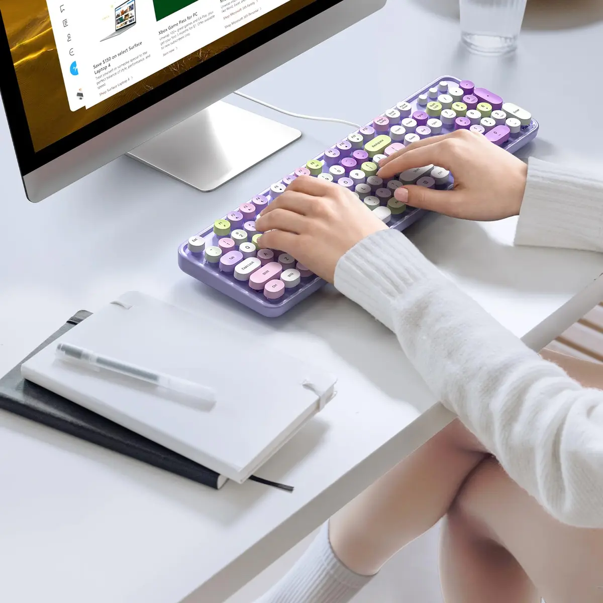 KNOWSQT Wired Computer Keyboard - Purple Colorful Retro Full Size Round Keycaps | Typewriter Style, Compatible with Windows & PC - view 3