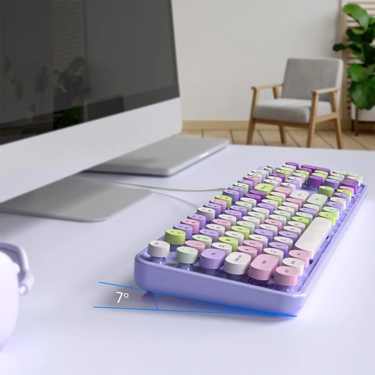 KNOWSQT Wired Computer Keyboard - Purple Colorful Retro Full Size Round Keycaps | Typewriter Style, Compatible with Windows & PC - view 4