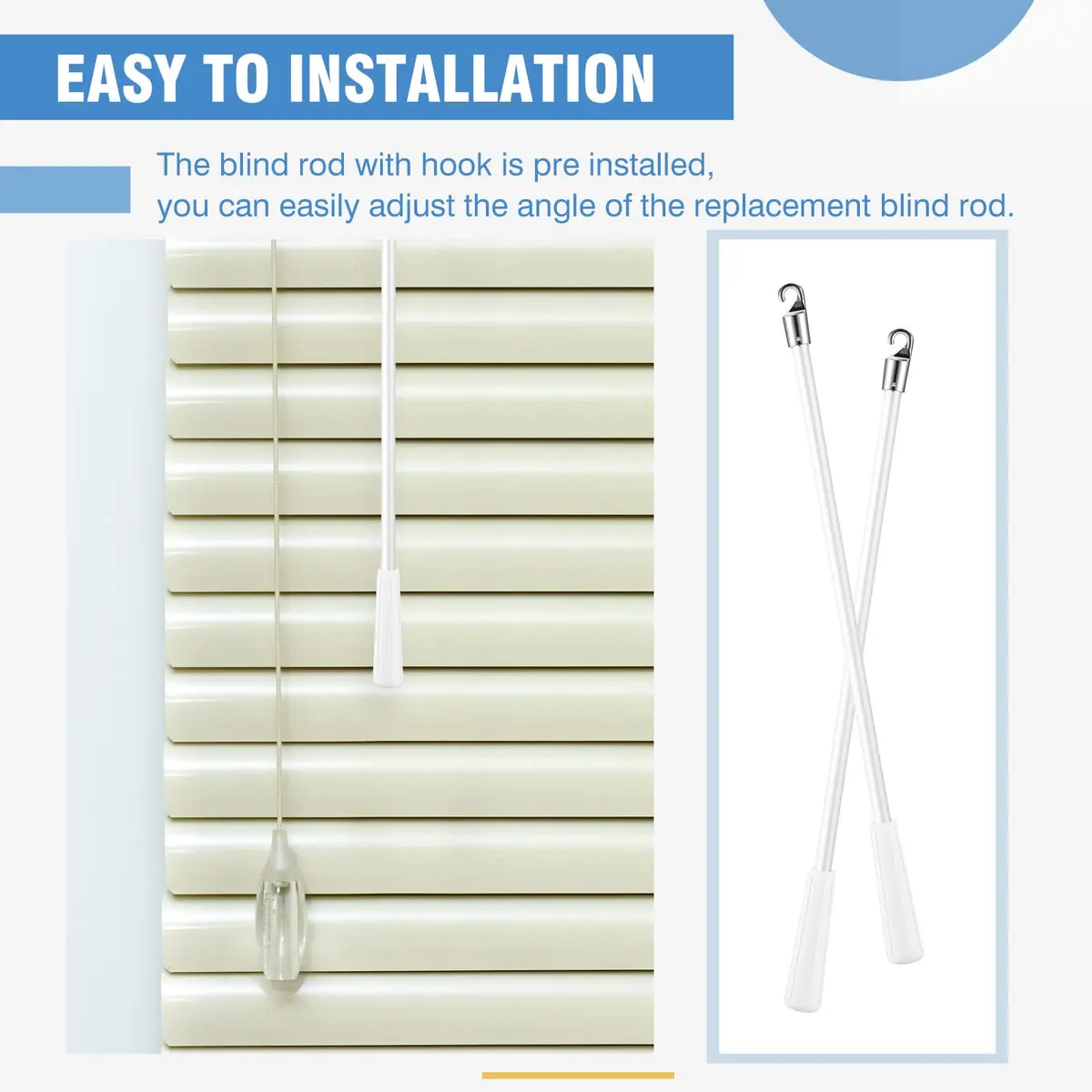 Bokon Fiberglass Replacement Blind Wand 12 Inch | Easy Hook Handle for Horizontal Blinds - view 5