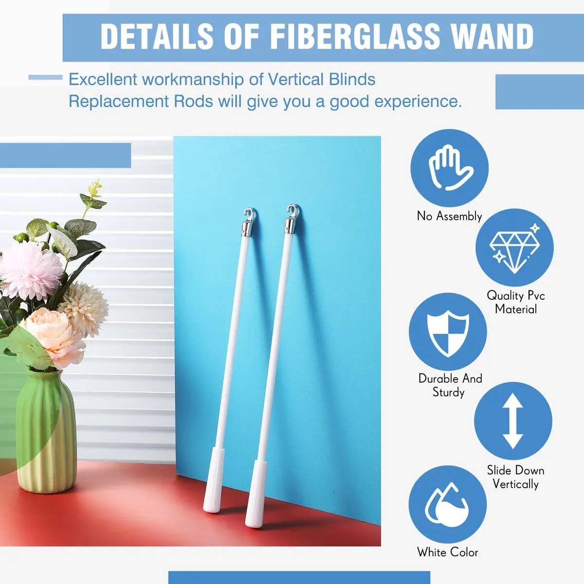 Bokon Fiberglass Replacement Blind Wand 12 Inch | Easy Hook Handle for Horizontal Blinds - view 3