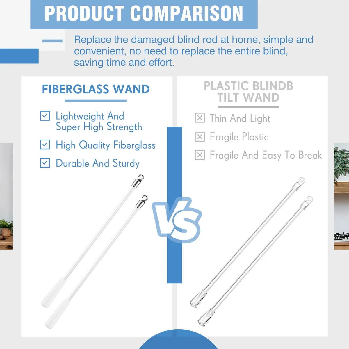 Bokon Fiberglass Replacement Blind Wand 12 Inch | Easy Hook Handle for Horizontal Blinds - view 4