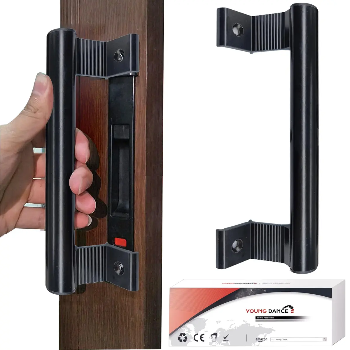 Young Dance Aluminum Sliding Door Handle - 8" Glass Door Pull Fits 6-5/8" Mounting Holes | Perfect for Patio & Glass Doors - main product image
