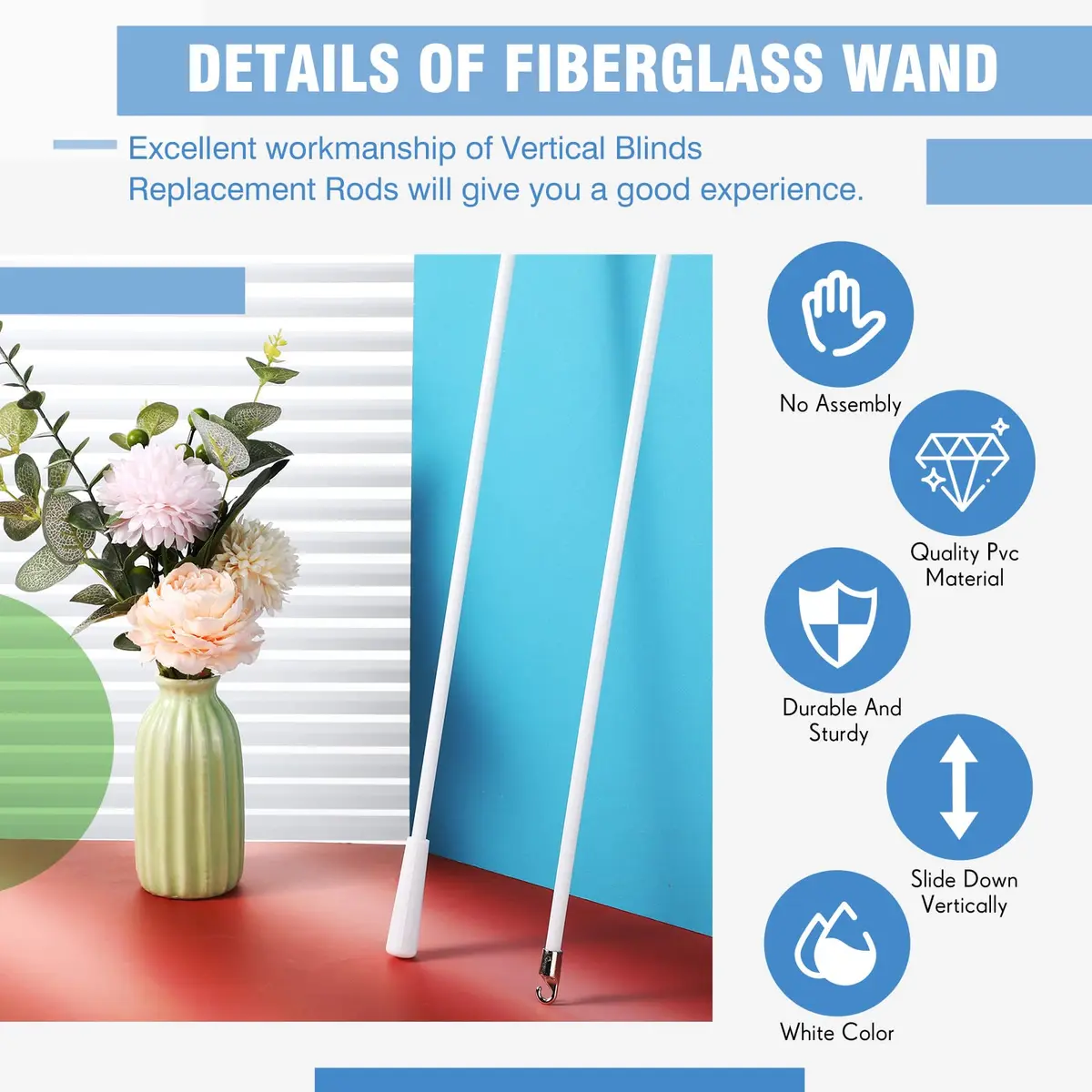 Bokon Fiberglass Blind Wand Replacement 24 Inch | Easy Hook Handle for Horizontal Blinds - view 5