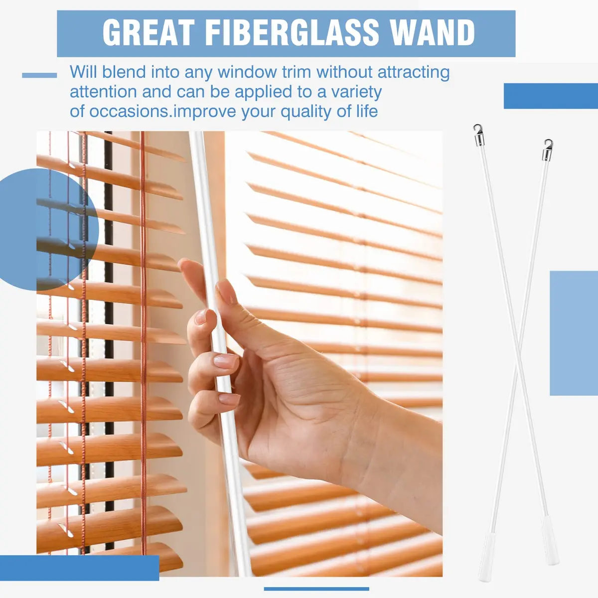 Bokon Fiberglass Blind Wand Replacement 24 Inch | Easy Hook Handle for Horizontal Blinds - view 7