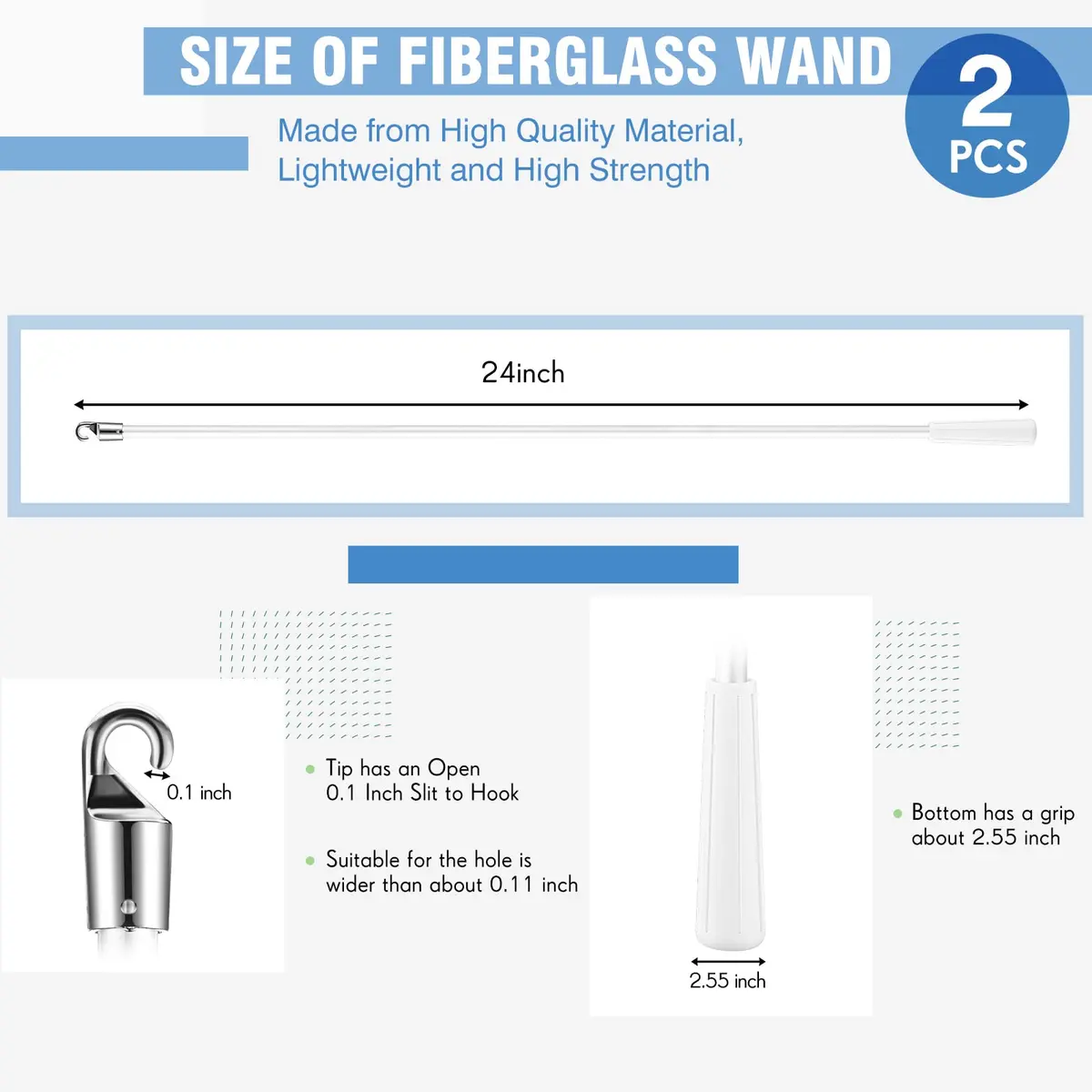 Bokon Fiberglass Blind Wand Replacement 24 Inch | Easy Hook Handle for Horizontal Blinds - view 2