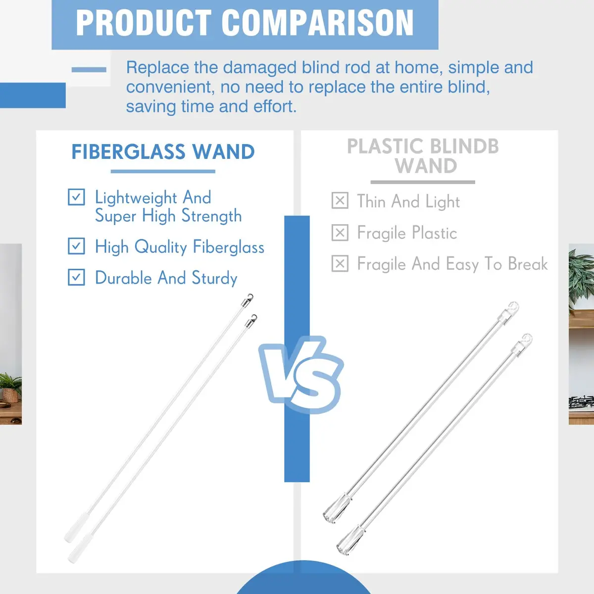 Bokon Fiberglass Blind Wand Replacement 24 Inch | Easy Hook Handle for Horizontal Blinds - view 3