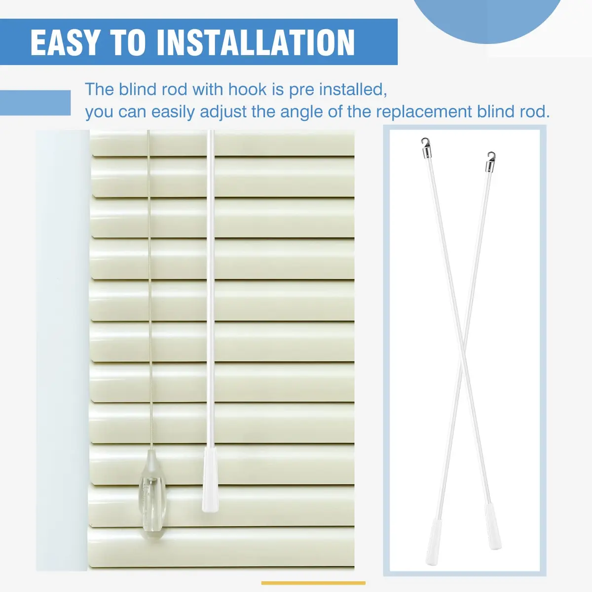 Bokon Fiberglass Blind Wand Replacement 24 Inch | Easy Hook Handle for Horizontal Blinds - view 4