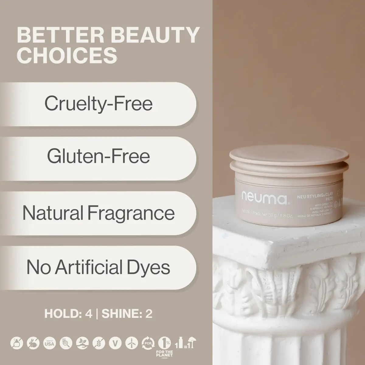 NEUMA Neu Styling Clay, Medium-Firm Hold, Semi-Matte Finish, 1.8 Fl Oz | Vegan, Cruelty-Free, Sustainable Ingredients - view 3