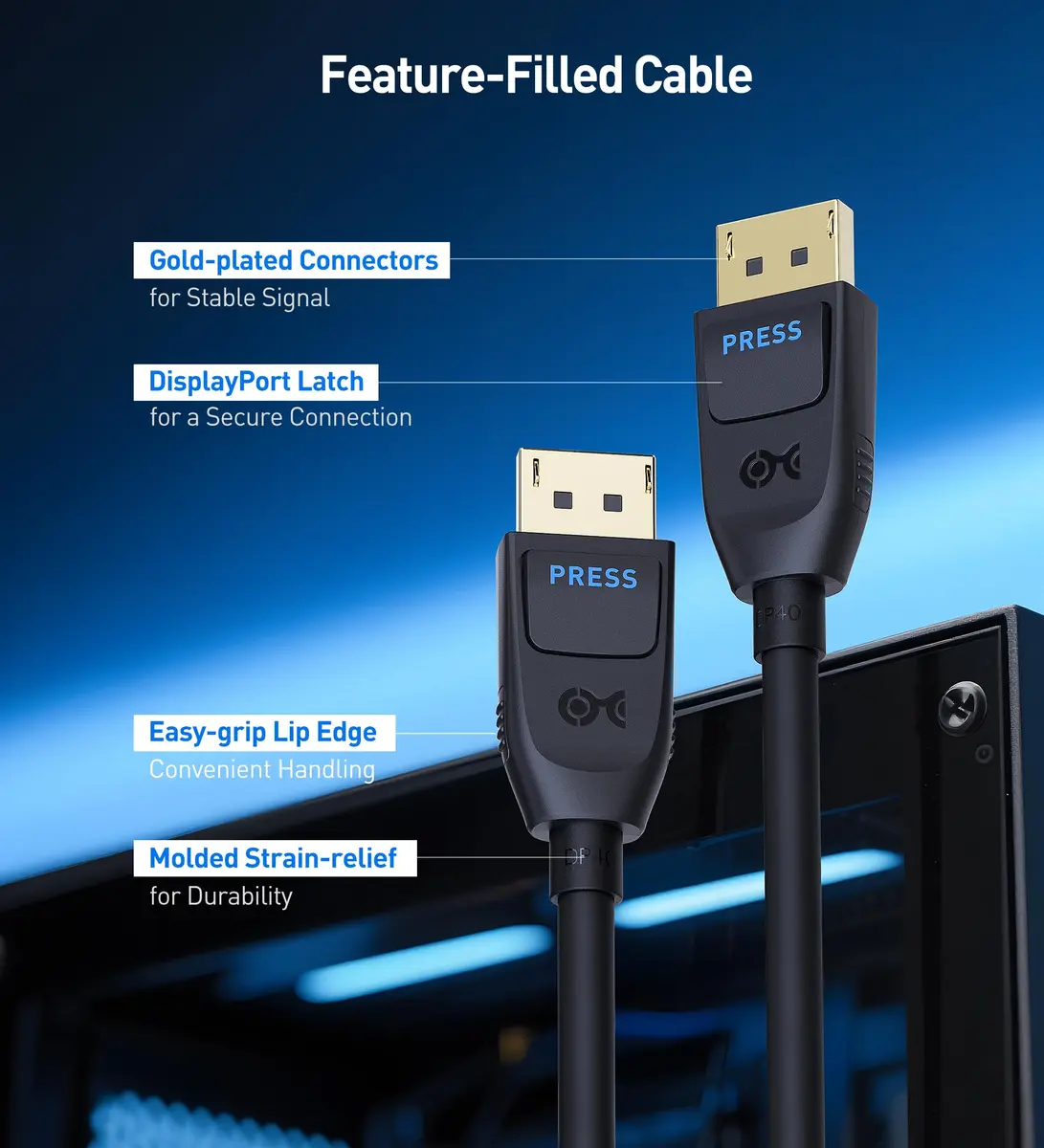 Cable Matters VESA Certified DisplayPort 2.1 Cable 1m (3.3ft) | 40Gbps DP40 8K 120Hz, 4K 240Hz - view 6