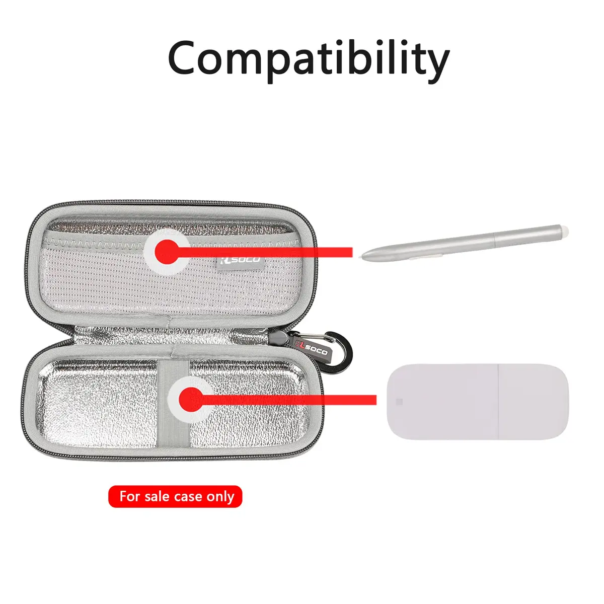 RLSOCO Carrying Case for Microsoft Arc/Surface Mouse & Stylus Pen | Gray, Hard Shell, Water-Resistant (18.7cm x 10.6cm x 4.4cm) - view 3