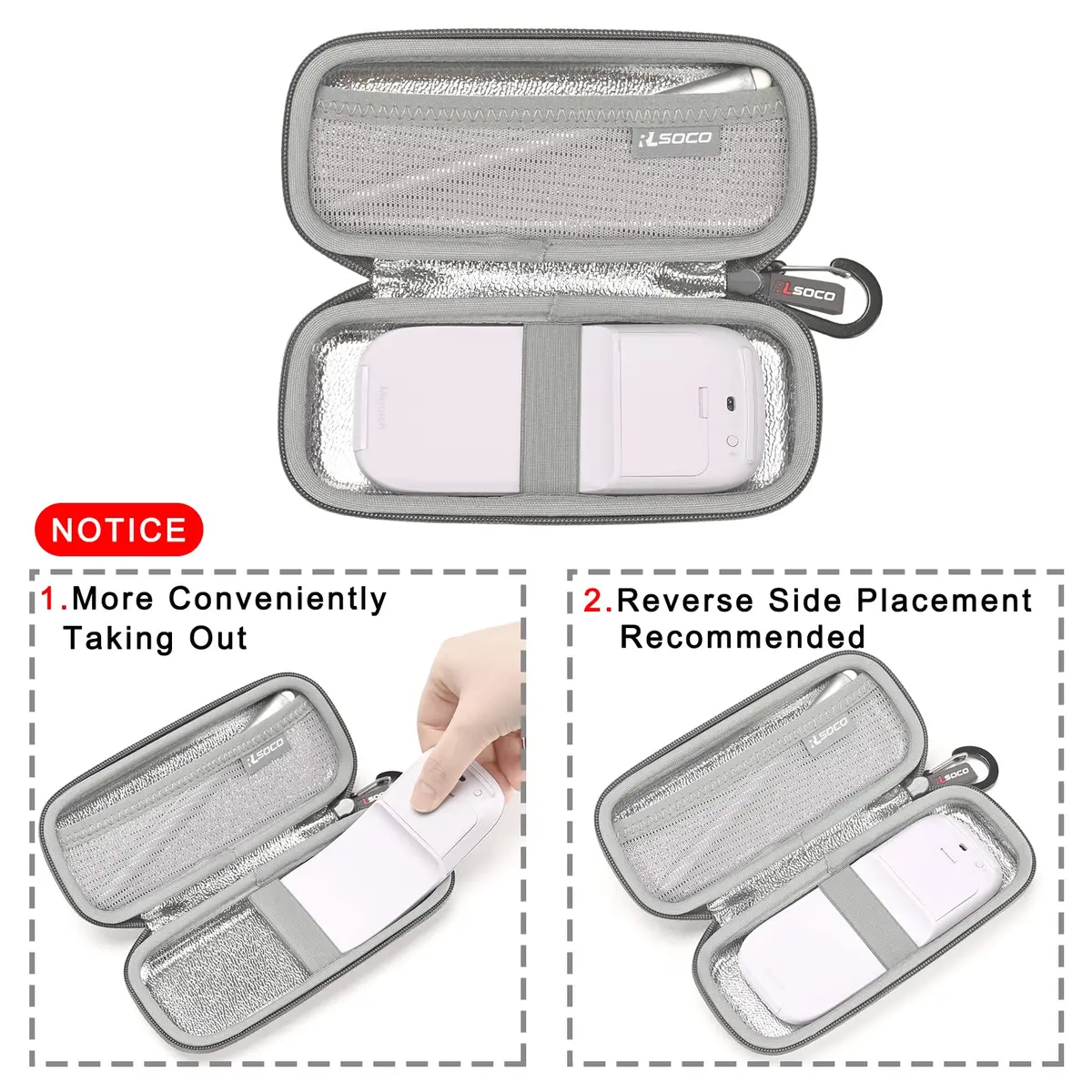RLSOCO Carrying Case for Microsoft Arc/Surface Mouse & Stylus Pen | Gray, Hard Shell, Water-Resistant (18.7cm x 10.6cm x 4.4cm) - view 4