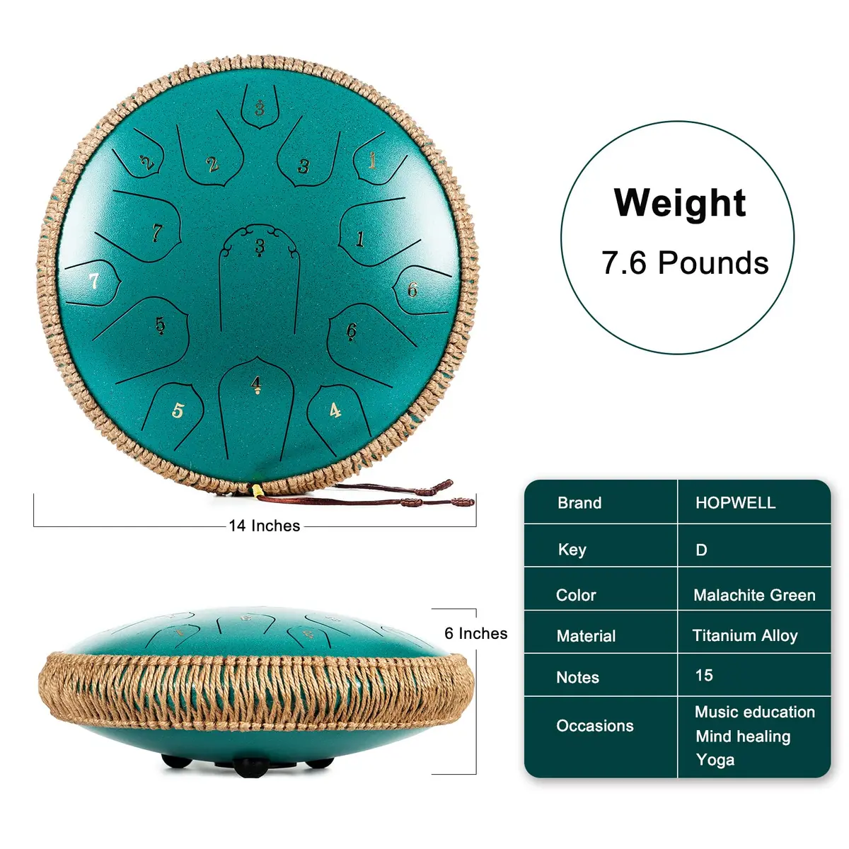 HOPWELL Steel Tongue Drum 15 Note 14 Inch | Hand Pan Percussion Instrument with Music Book & Carry Bag - view 5