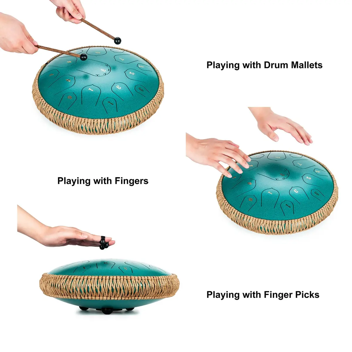HOPWELL Steel Tongue Drum 15 Note 14 Inch | Hand Pan Percussion Instrument with Music Book & Carry Bag - view 4