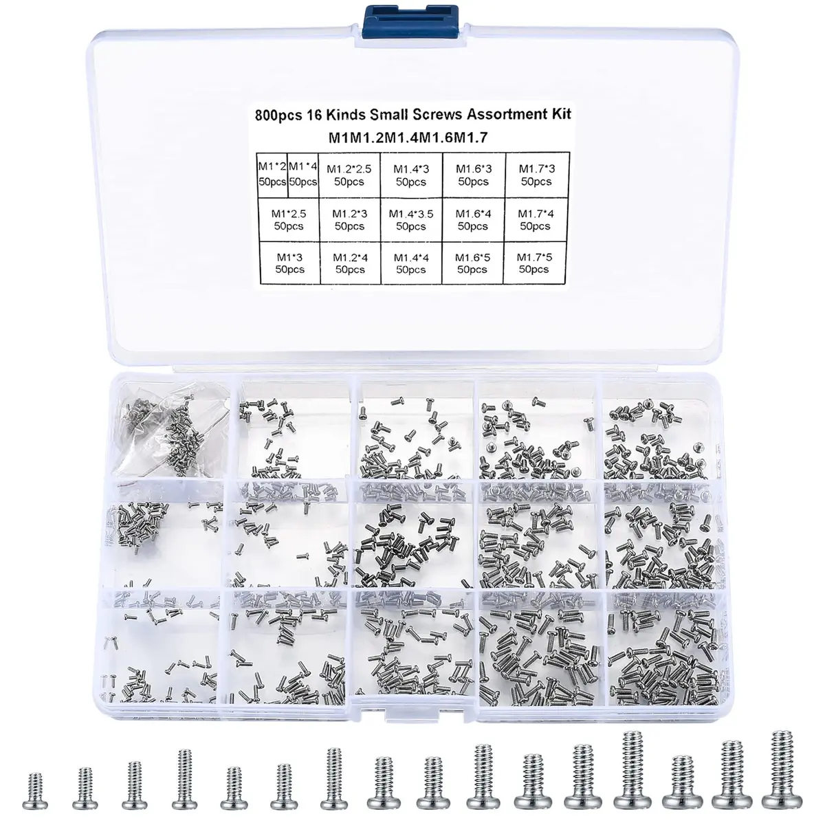 woshilaoDS Tiny Screws for Electronics Assortment Kit M1-M1.7, 800 Pcs | Metric Micro Screws for Repairs - main product image
