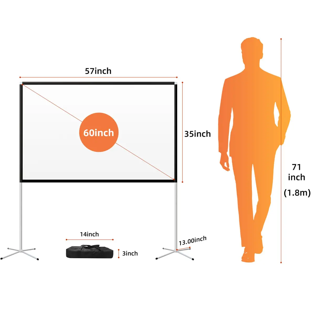 AODIOU Portable Projector Screen 60 Inch 16:9 | Wrinkle-Free Lightweight with Stand - view 5