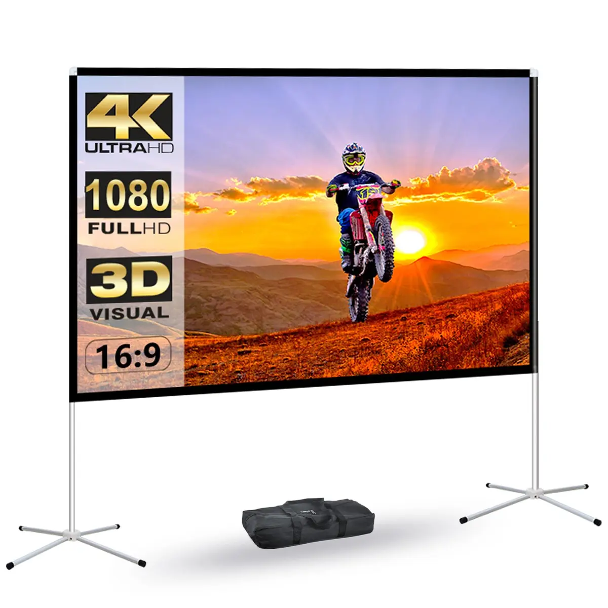 AODIOU Portable Projector Screen 60 Inch 16:9 | Wrinkle-Free Lightweight with Stand - main product image