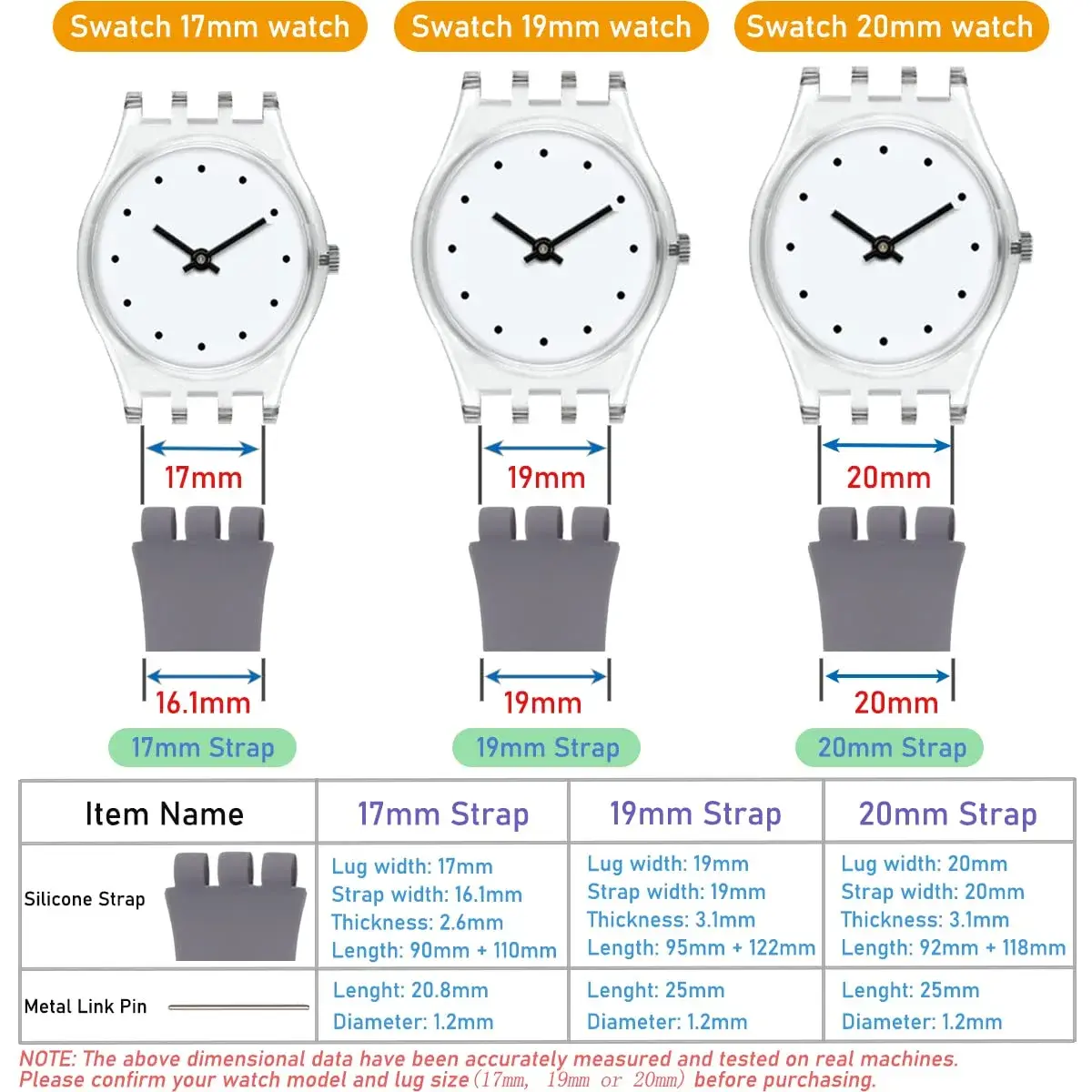 Lijinlan Replacement Silicone Watch Band for Swatch 19mm LightBlue | Waterproof & Breathable Strap - view 7