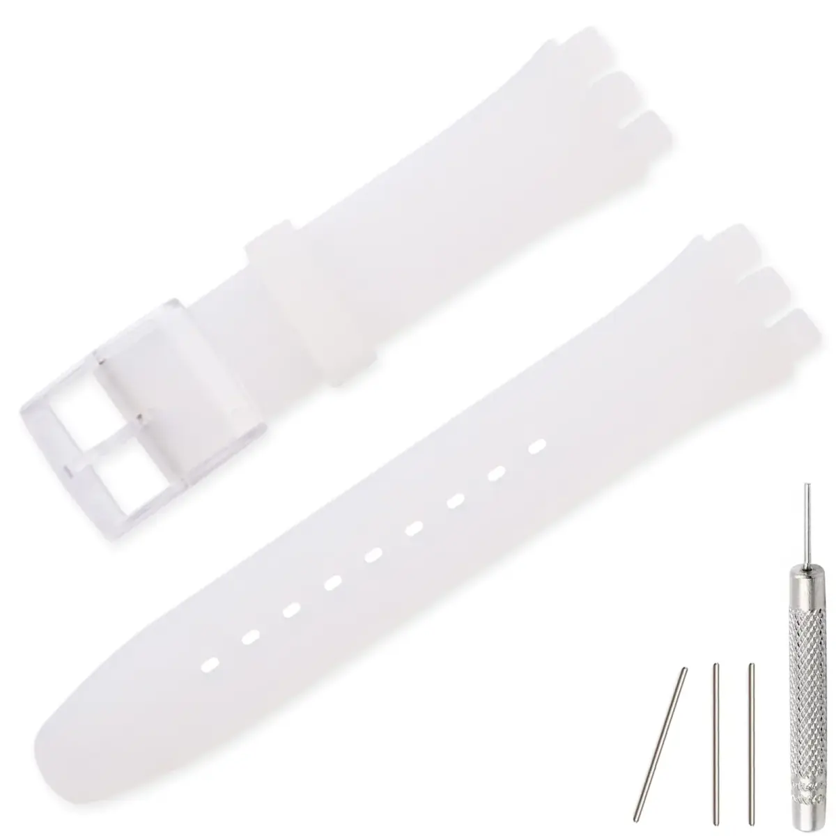 Lijinlan ClearWhite Silicone Replacement Watch Band for Swatch - 17mm Lug Width - main product image