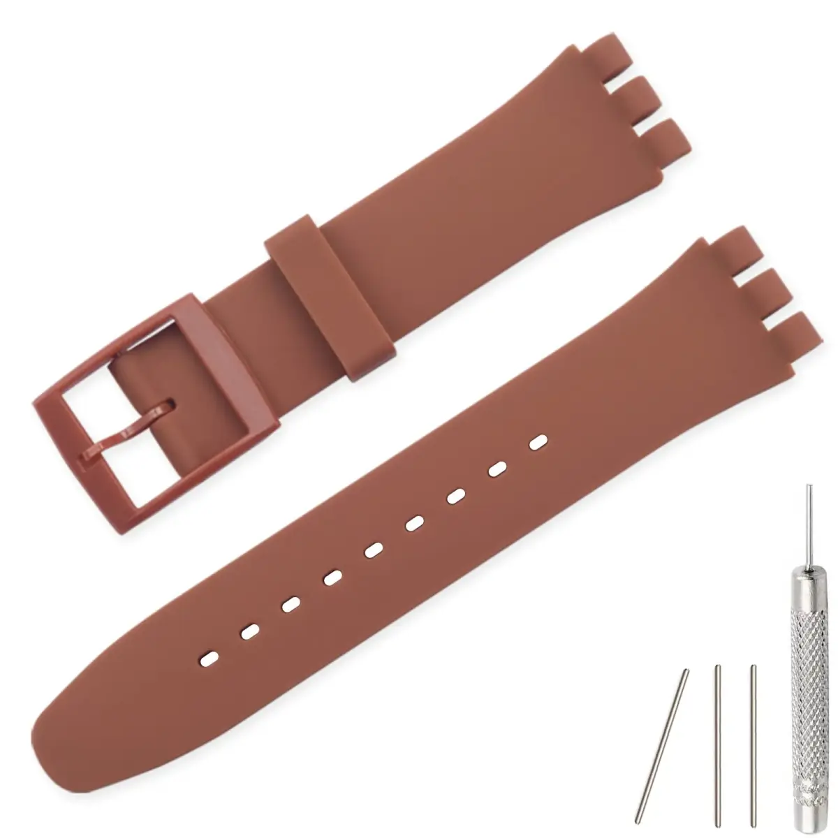 Lijinlan Replacement Silicone Watch Band for Swatch - 17mm Lug Width, Brown - main product image