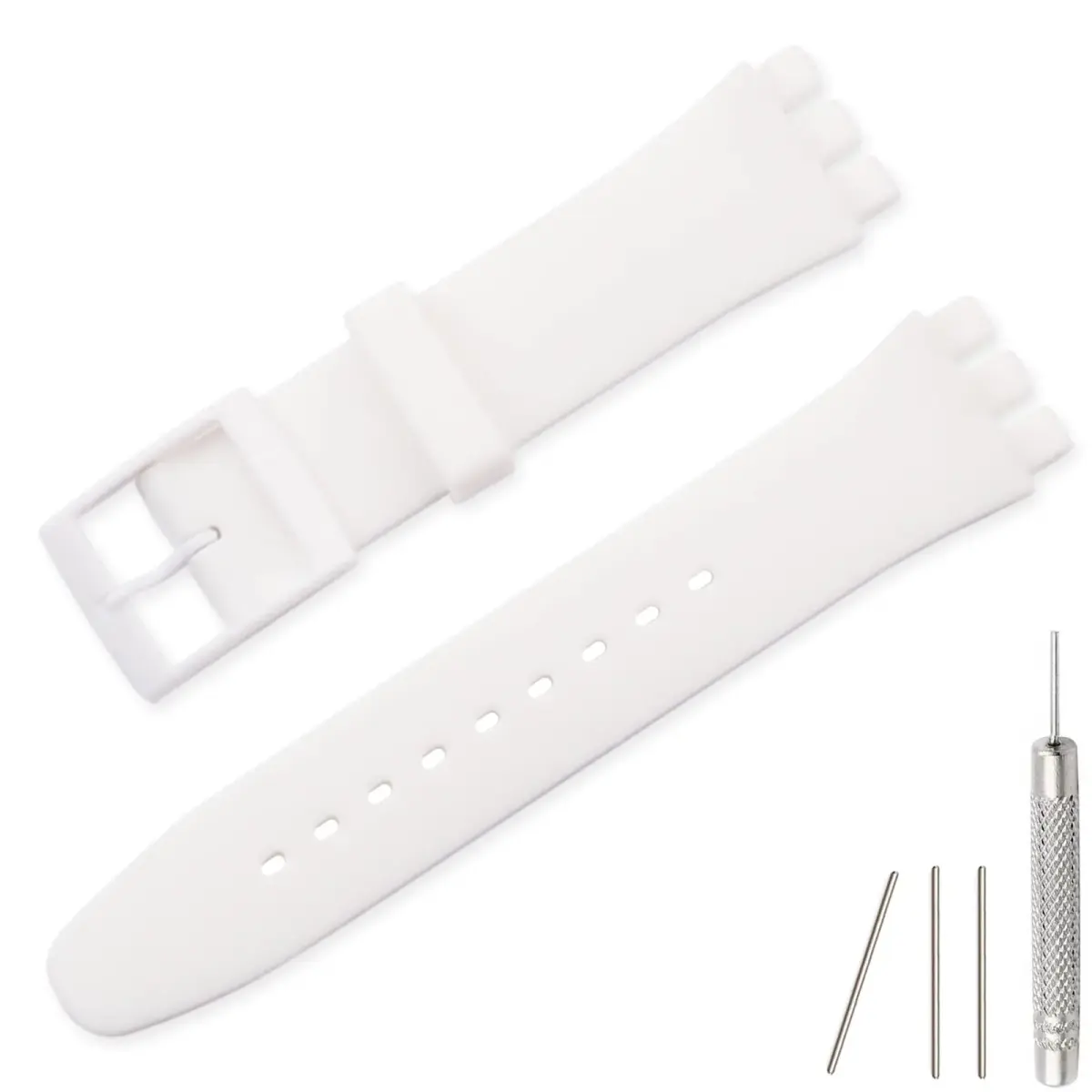 Lijinlan Replacement Silicone Watch Band for Swatch - White, 19mm Lug Width - main product image