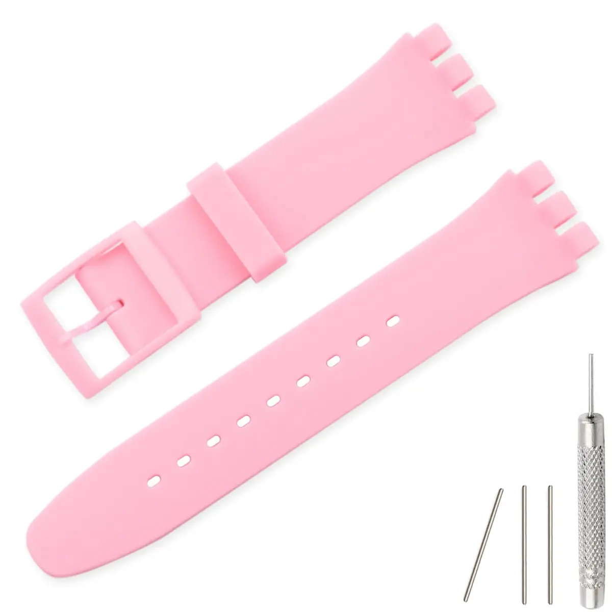 Lijinlan Replacement Silicone Watch Band for Swatch - Pink, 17mm - main product image