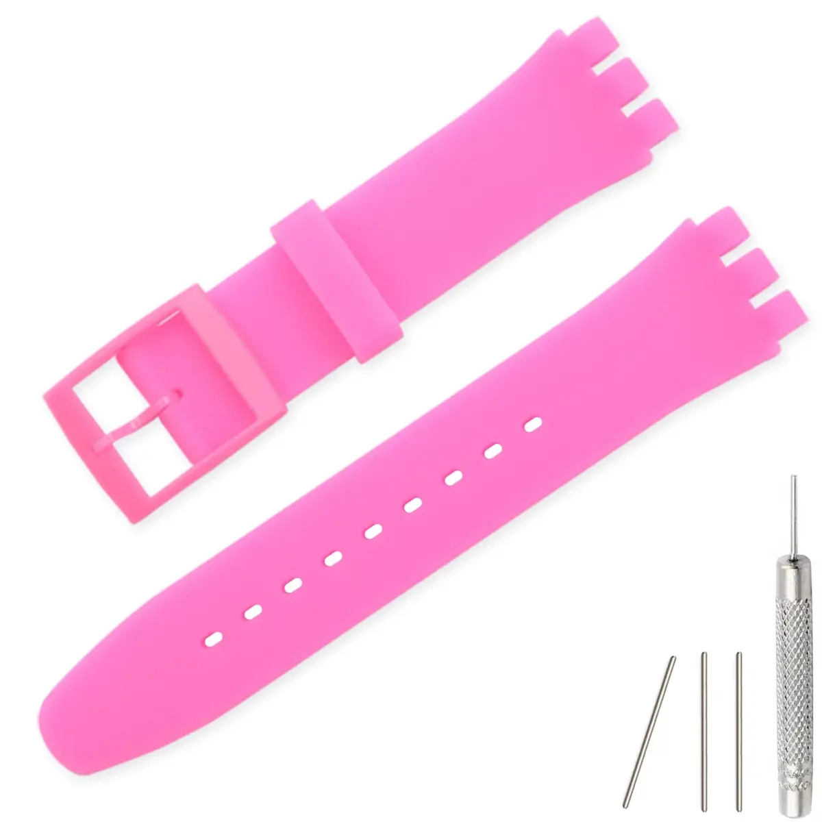 Lijinlan Replacement Silicone Watch Band for Swatch 19mm Lug Width | Waterproof & Breathable Hot Pink Strap - main product image