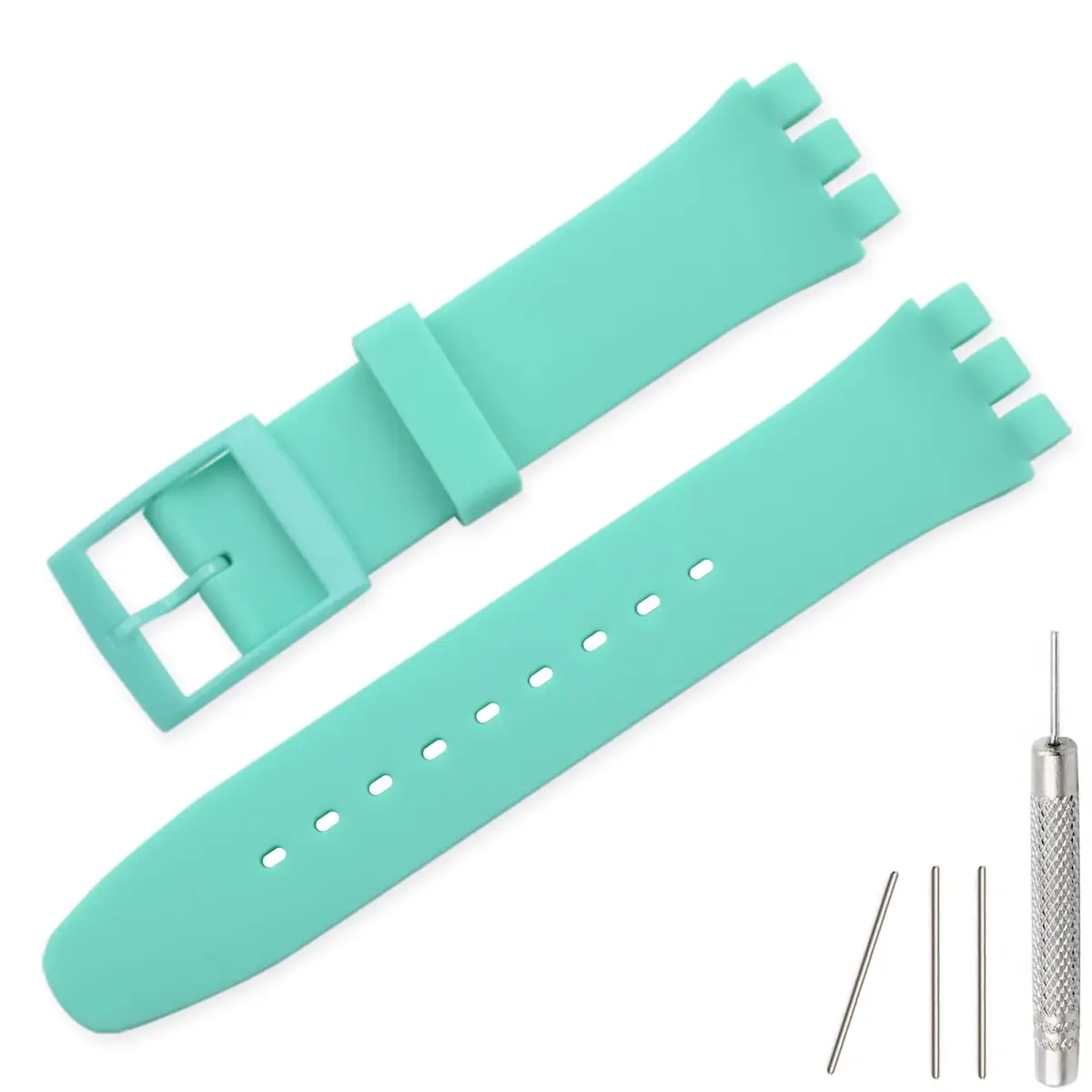 Lijinlan 20mm Mint Green Silicone Replacement Watch Band for Swatch, Waterproof & Breathable - main product image