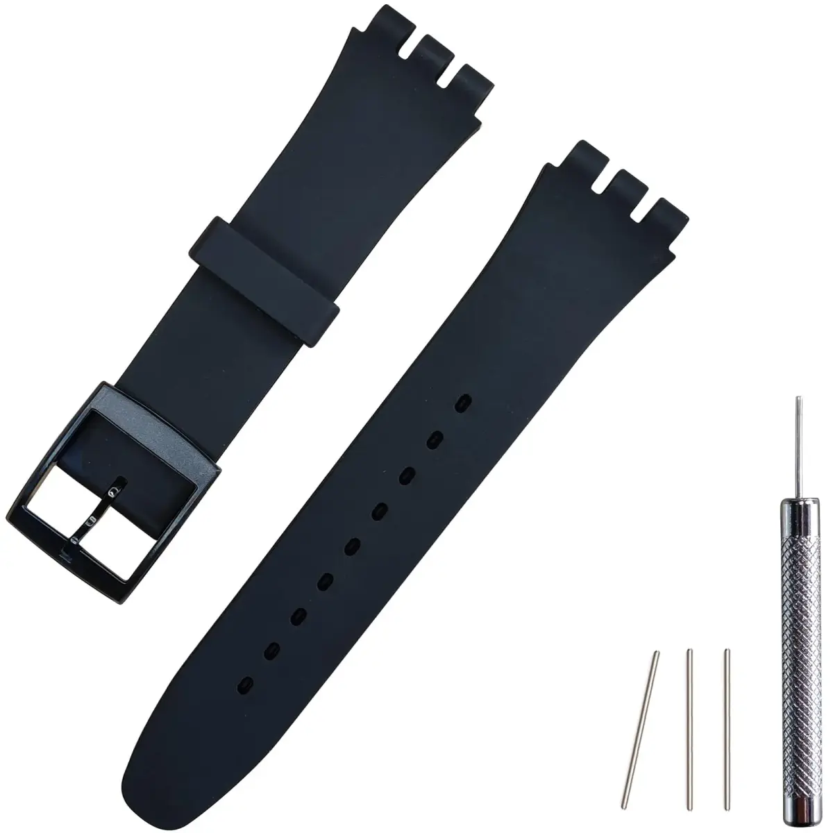 Lijinlan Replacement Black Silicone Band for Swatch Watches - 19mm Lug Width - main product image