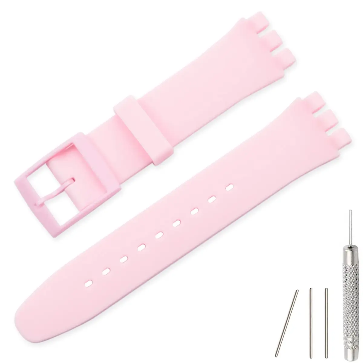 Lijinlan Replacement Silicone Watch Band for Swatch - Light Pink, 19mm Lug Width - main product image