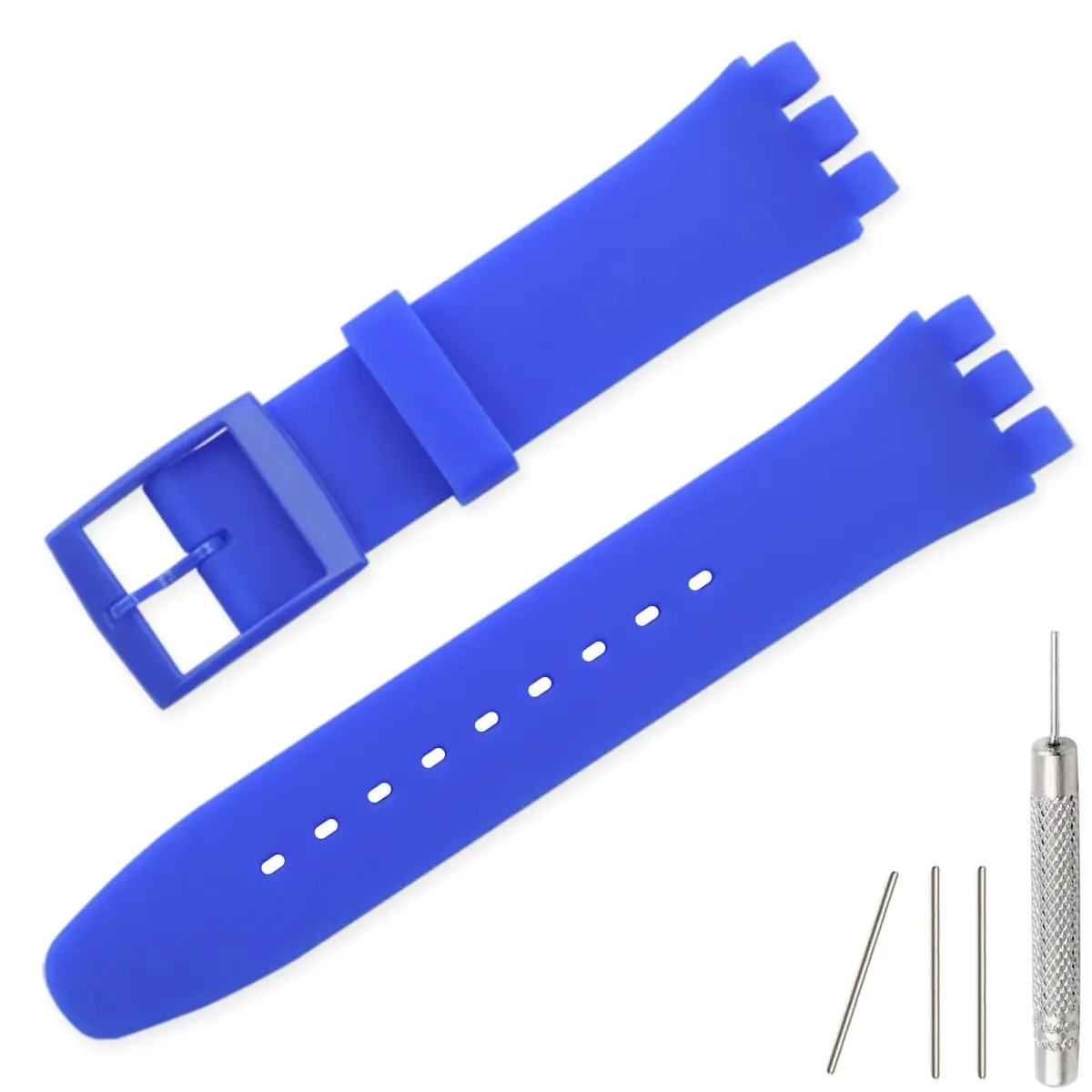 Lijinlan Replacement Silicone Watch Band for Swatch 19mm (DarkBlue) | Waterproof & Durable Wristband - main product image