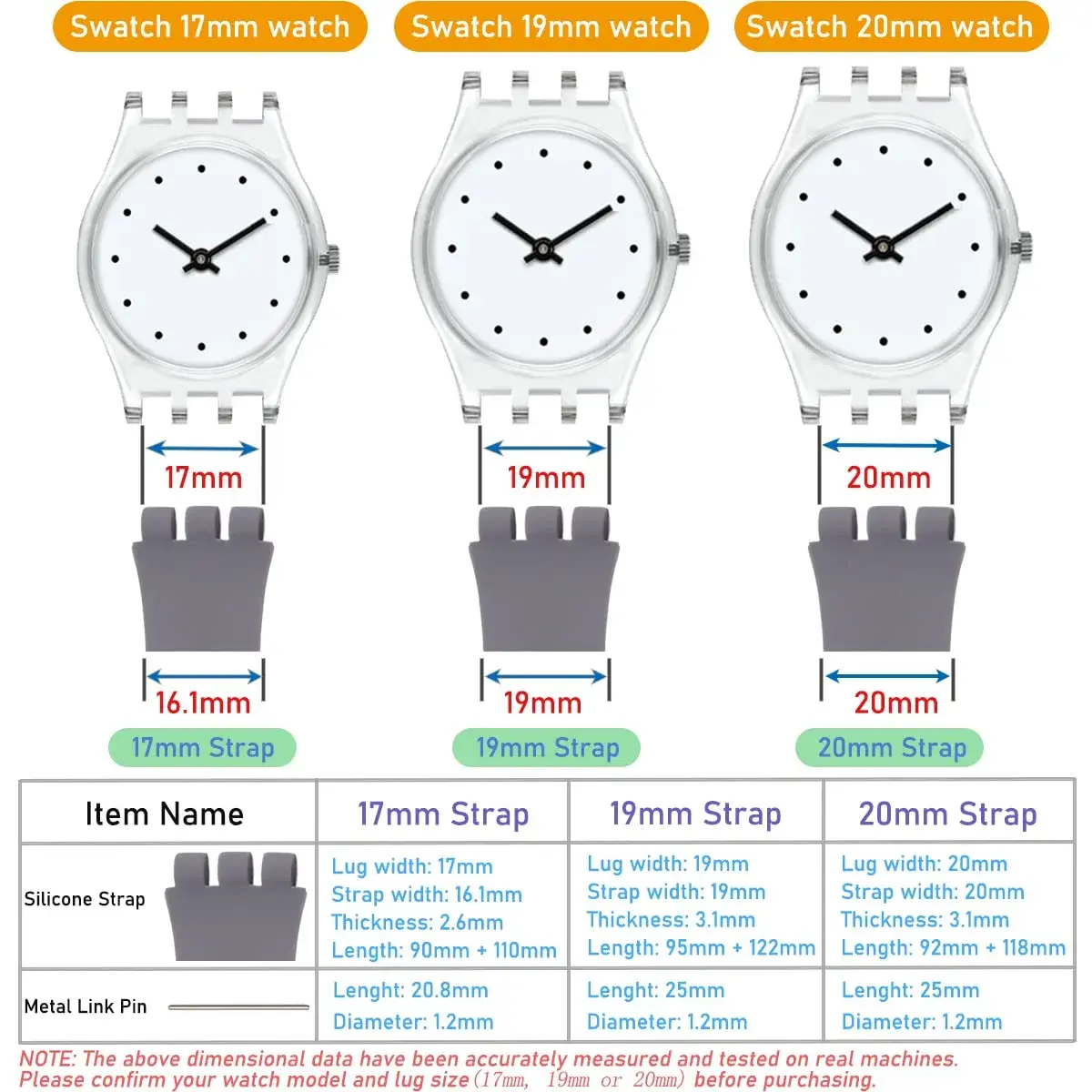 Lijinlan Replacement Silicone Watch Band for Swatch 19mm (DarkBlue) | Waterproof & Durable Wristband - view 6