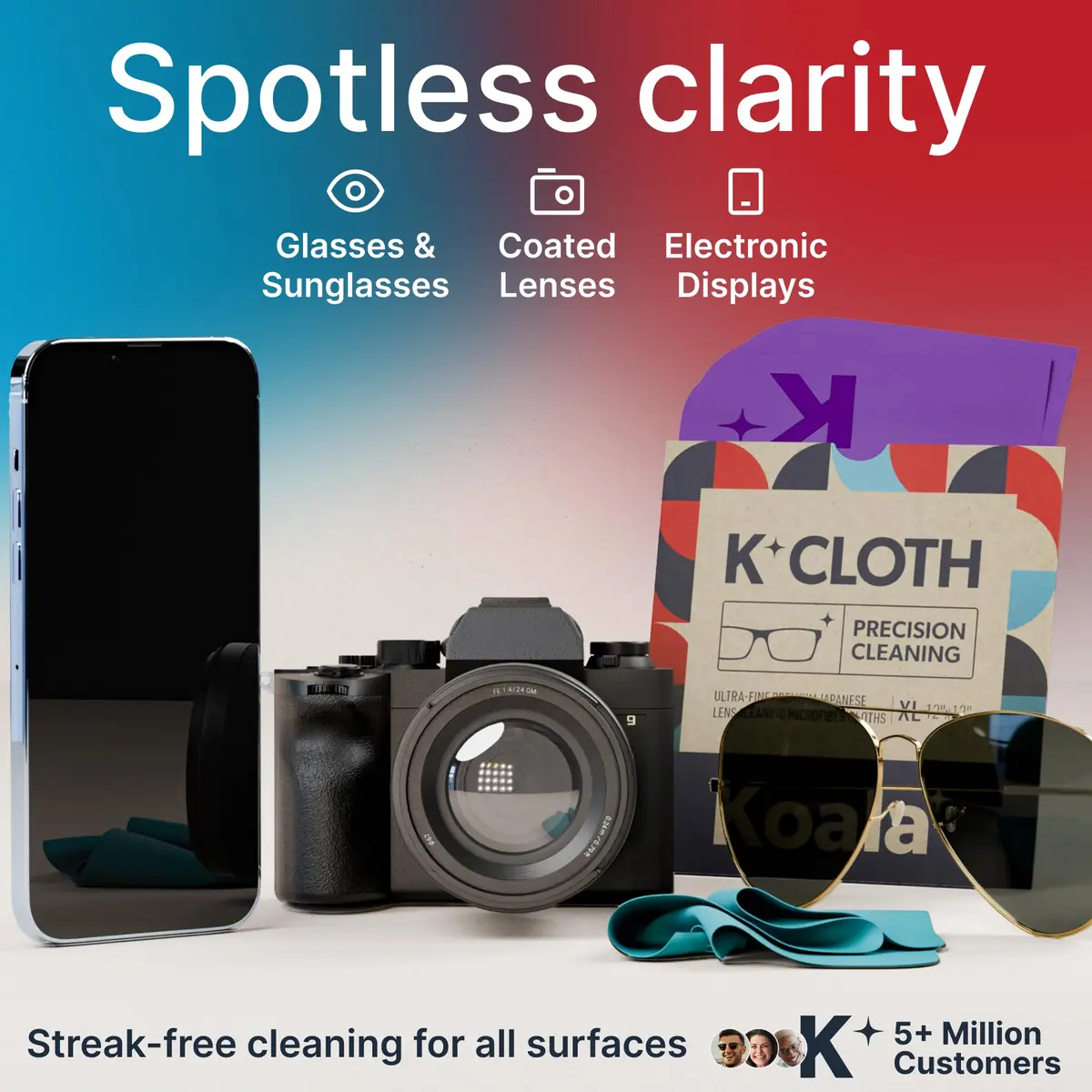 Koala Lens Cleaning Cloth | Japanese Microfiber | Blue & Purple (Pack of 3) | Ultra-Dense, Lint-Free - view 2