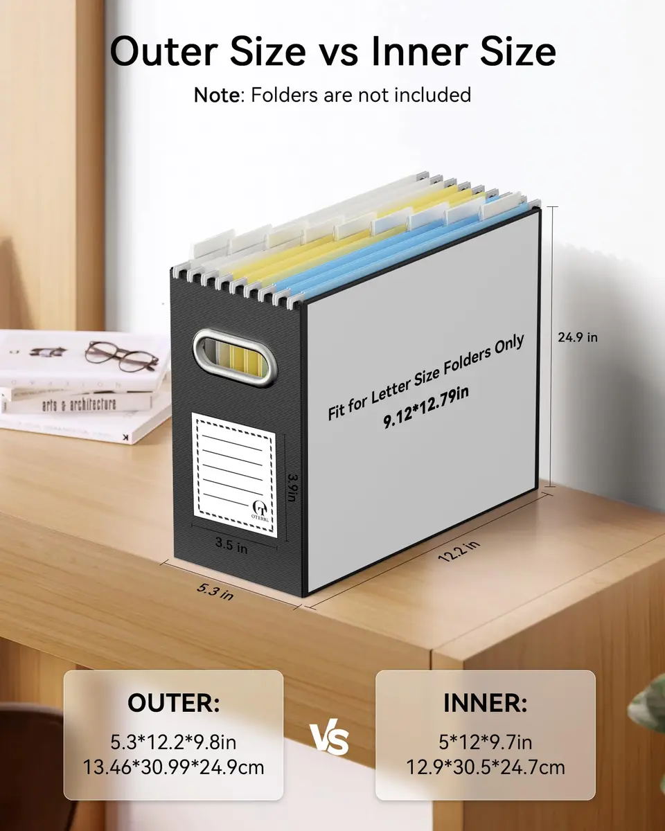 Oterri Portable Collapsible Cardboard File Box with Handle for Letter-Size, 2-Pack (30L / 1.7kg) | Heavy-Duty Cardboard & Stainless Steel Handles - view 2