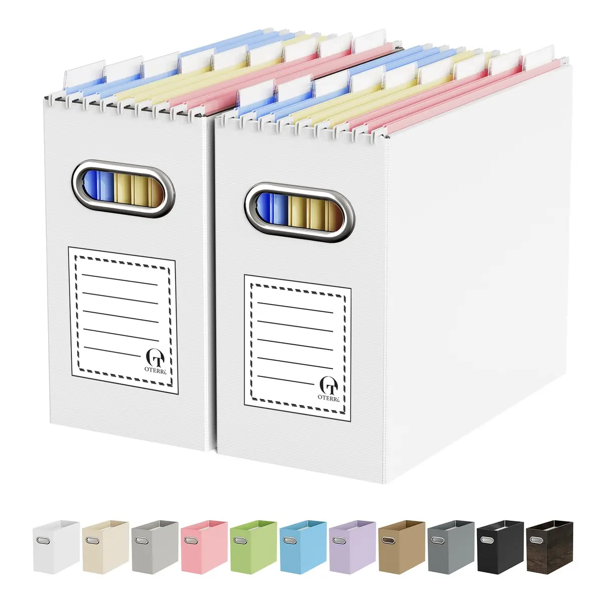 Oterri Heavy-Duty Collapsible Cardboard File Box with Stainless Steel Handle for Letter-Size Files, 2-Pack, White | Reinforced Corrugated Core for Durability - main product image