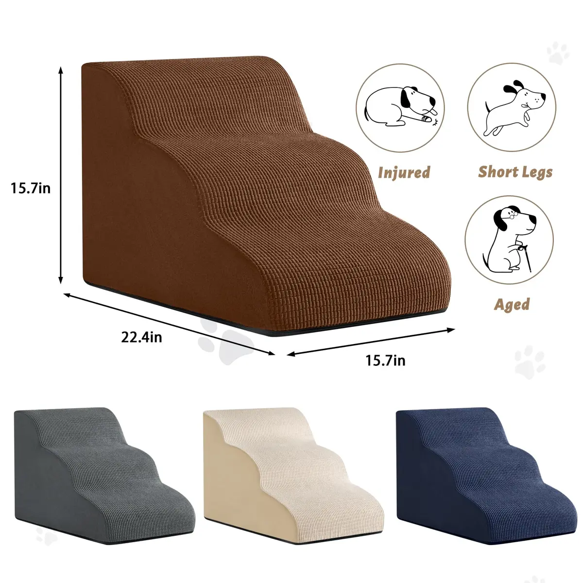 aodisman 3-Step Pet Stairs for Small Dogs and Cats, 38 cm (15" H) | Helps Pets Reach Furniture Safely - view 5