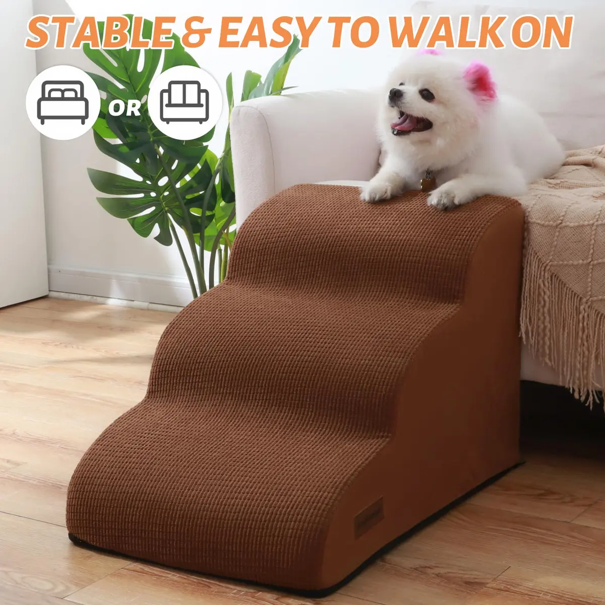 aodisman 3-Step Pet Stairs for Small Dogs and Cats, 38 cm (15" H) | Helps Pets Reach Furniture Safely - view 2