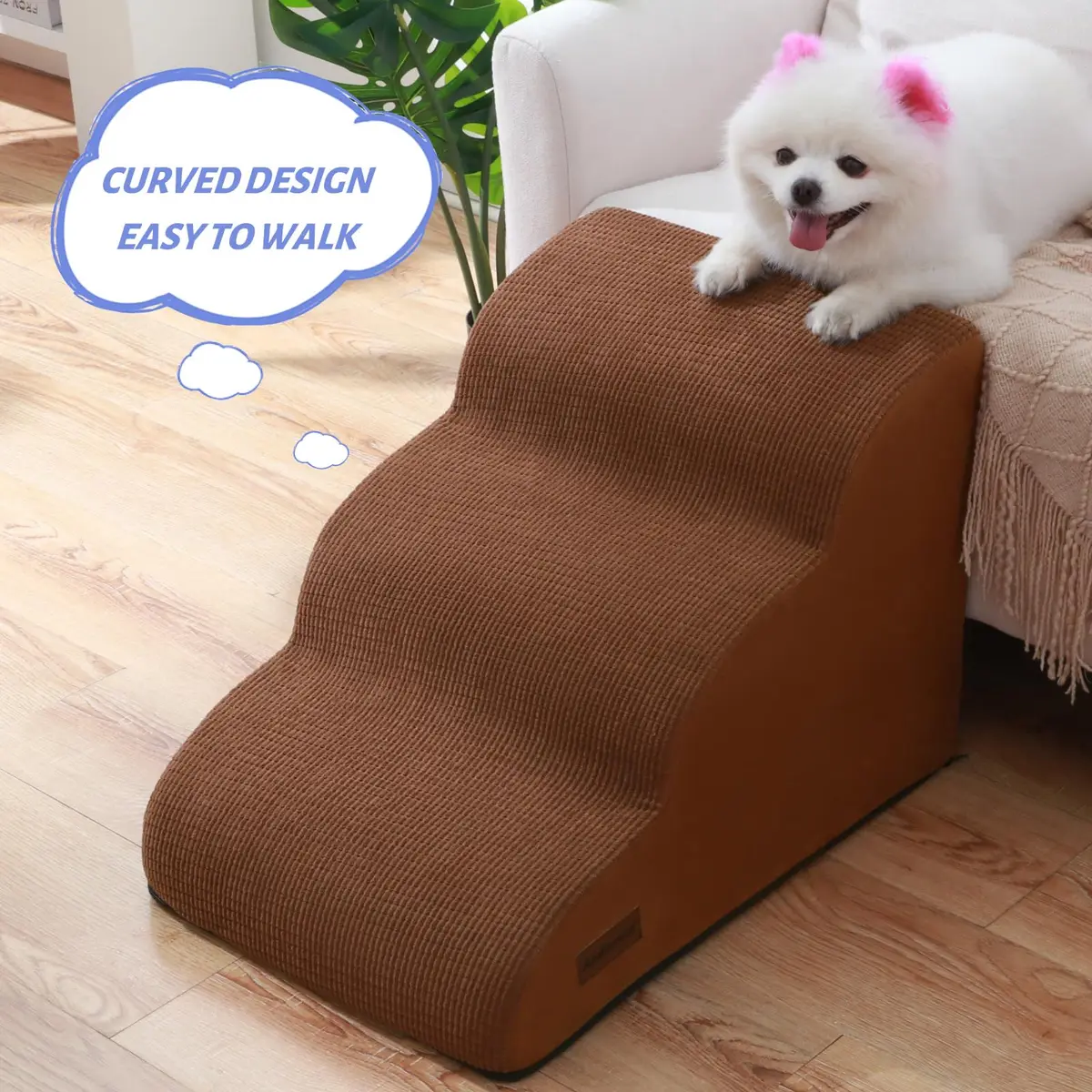 aodisman 3-Step Pet Stairs for Small Dogs and Cats, 38 cm (15" H) | Helps Pets Reach Furniture Safely - view 3
