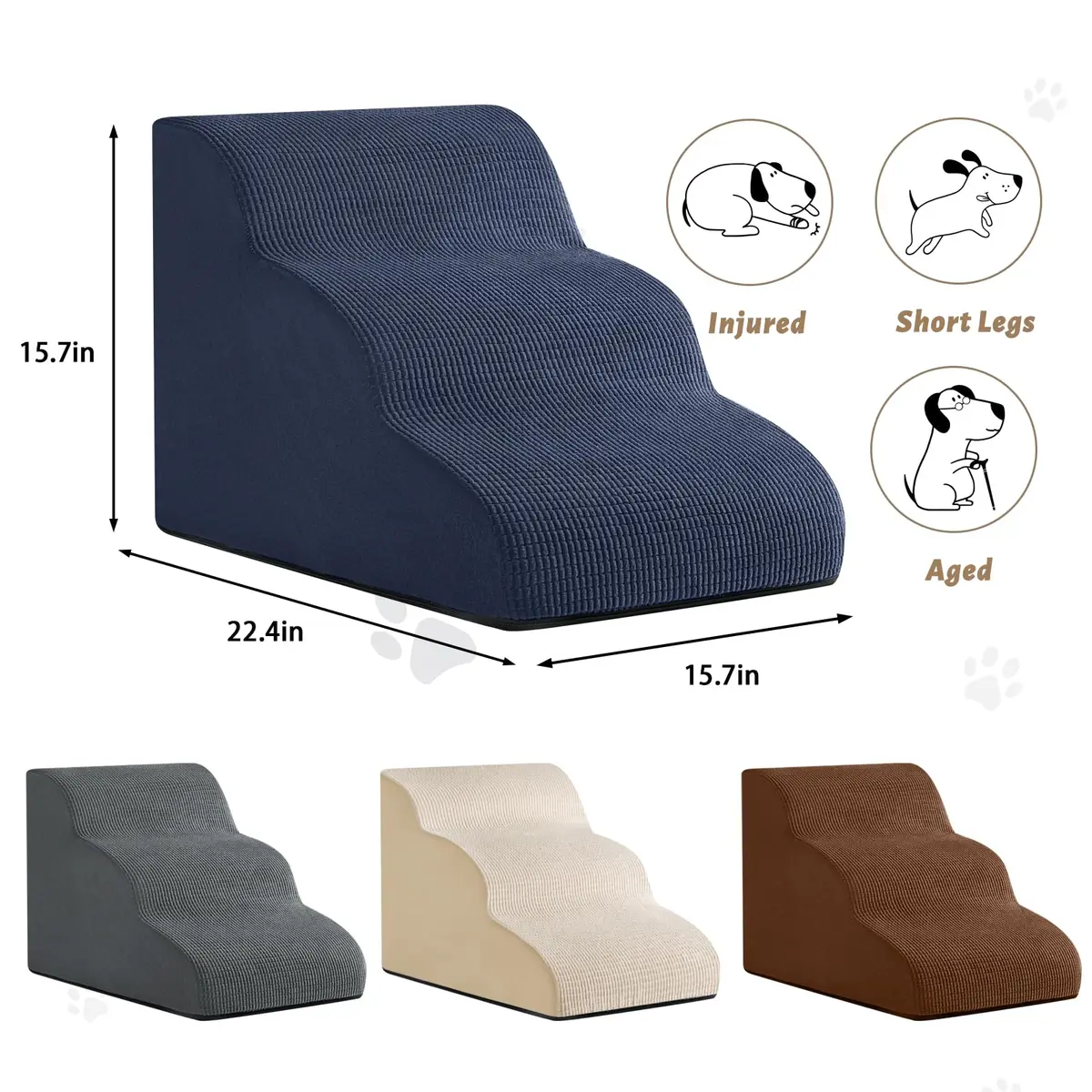 aodisman 3-Step Pet Stairs 15.7"H (40cm) | Soft Non-Slip Ramp for Small Dogs & Cats - view 5