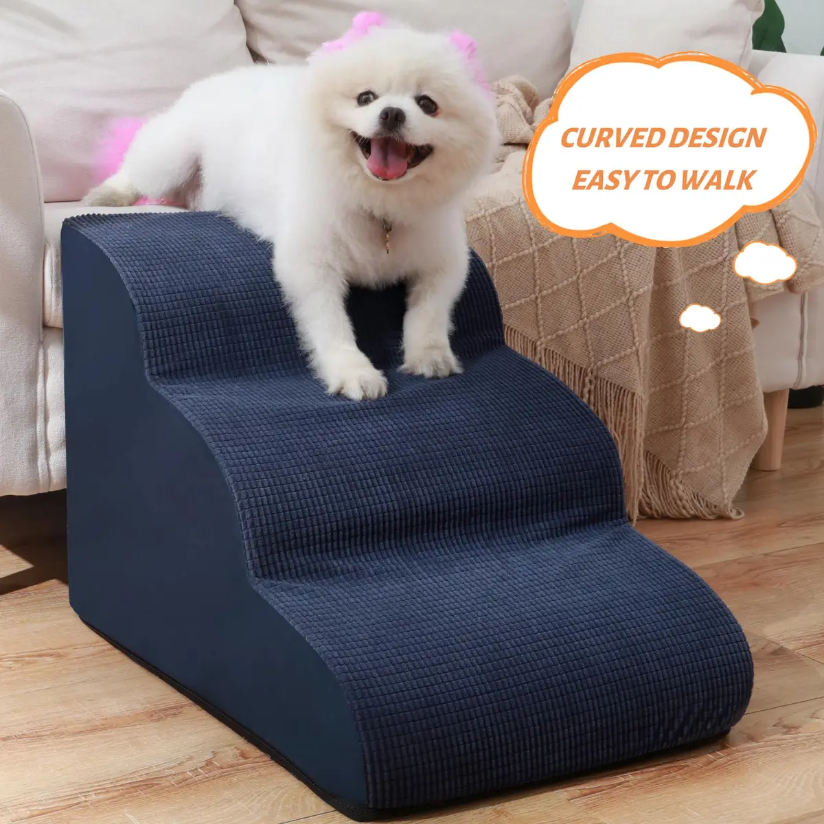 aodisman 3-Step Pet Stairs 15.7"H (40cm) | Soft Non-Slip Ramp for Small Dogs & Cats - view 2