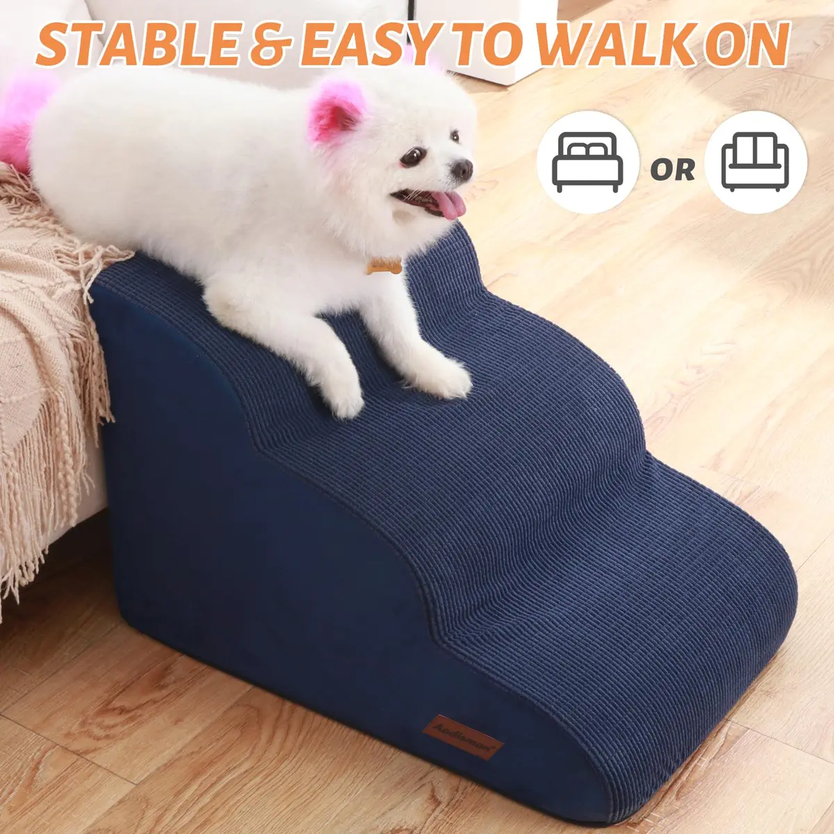 aodisman 3-Step Pet Stairs 15.7"H (40cm) | Soft Non-Slip Ramp for Small Dogs & Cats - view 3