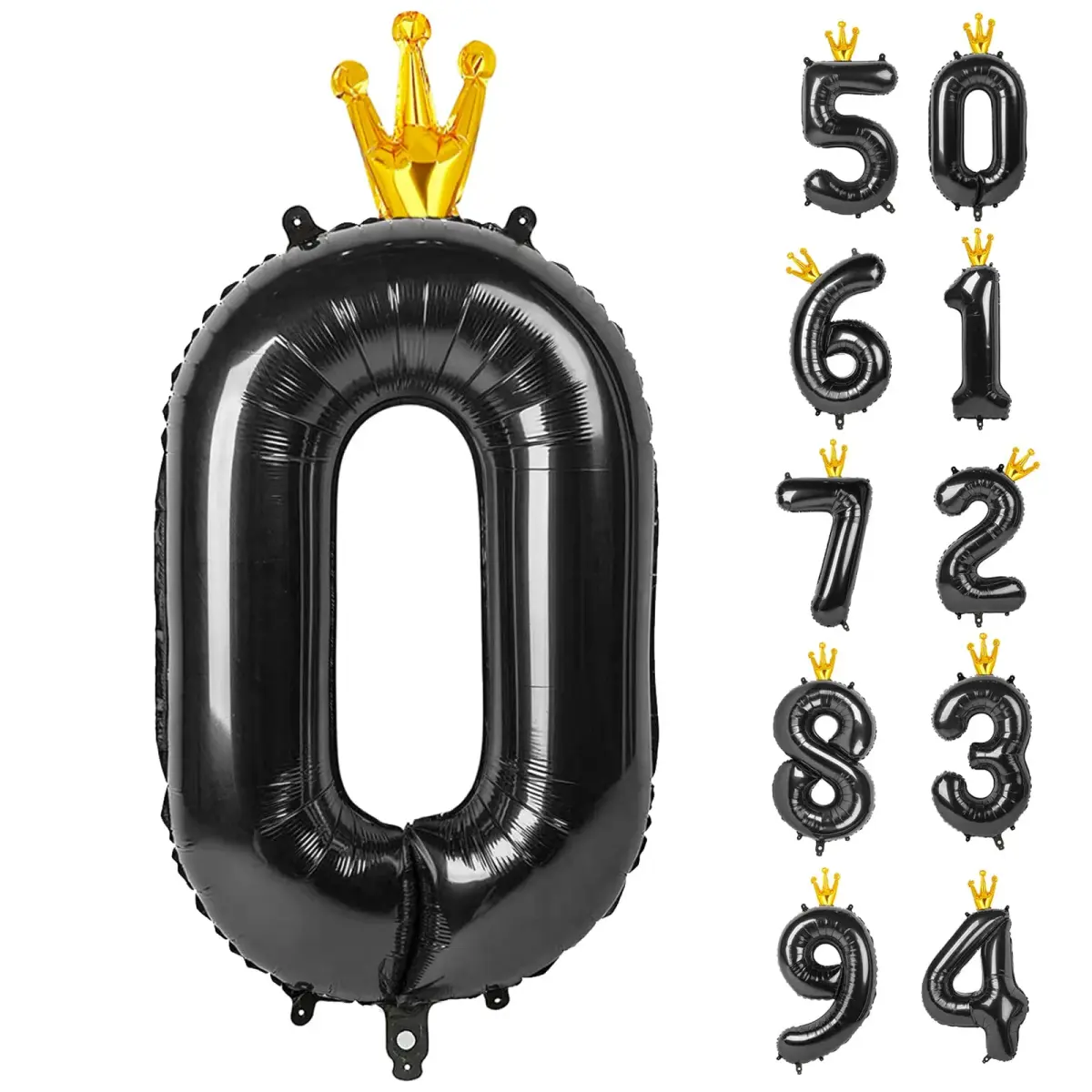 IWERP Black Crown 0 Number Balloon 40 Inch | Reusable Foil Party Decoration - main product image